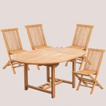 Set Tavolo Allungabile (120-170x75 Cm) E 4 Sedie Pieghevoli In Legno Teak Pira Legno Di Teak - Sklum