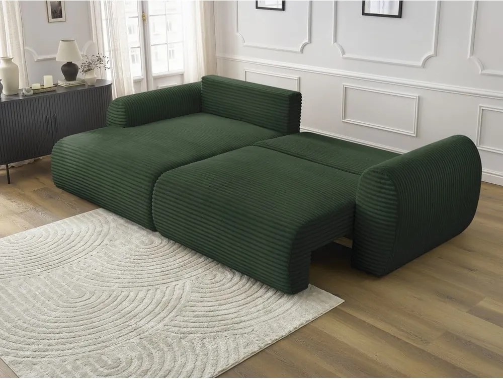 Divano angolare in verde scuro allungabile (con penisola a sinistra) con rivestimento in velluto a coste Lucien – Bobochic Paris