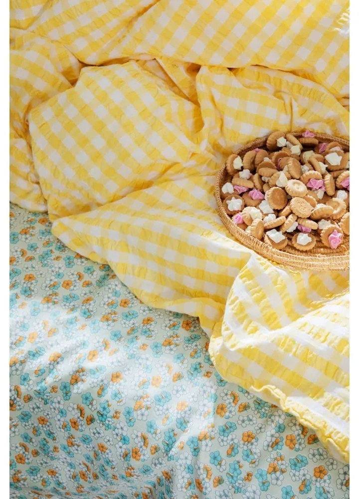 Biancheria da letto in crêpe giallo e bianco per letto singolo 140x200 cm Bæk&Bølge - JUNA