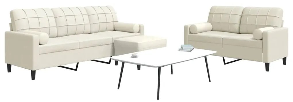 Set Di Divani 3 Pz Con Cuscini E Rinforzi Crema İn Velluto /