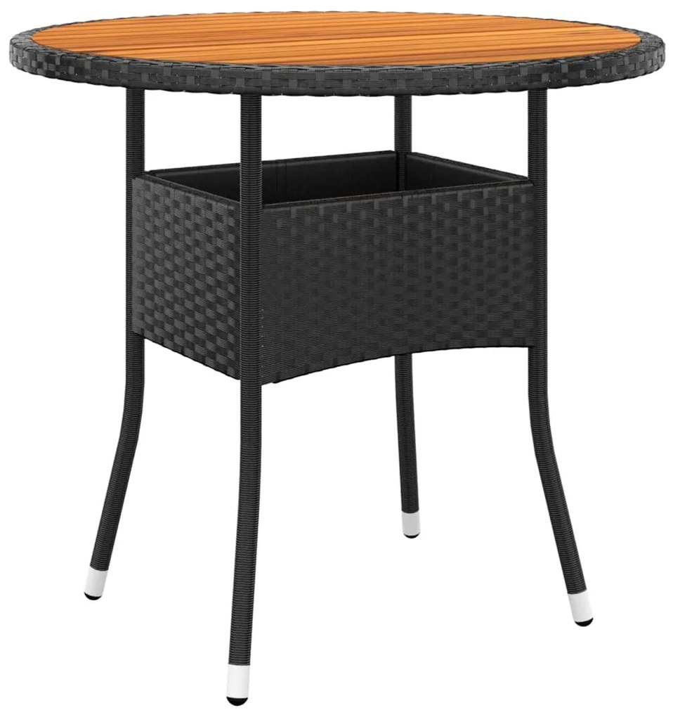 Tavolo giardino Ø80x75 cm massello acacia e polyrattan nero