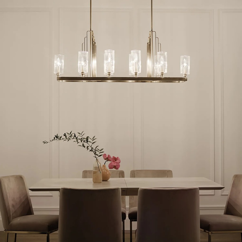 Lampadario Contemporaneo Kimrose Acciaio Ottone Spazzolato Vetro 10 Luci E14