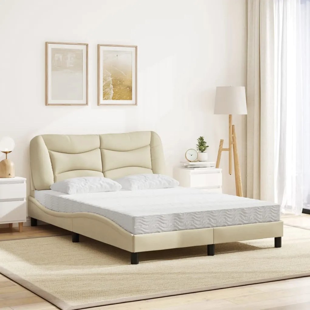 Letto con materasso crema 140x19 cm in tessuto