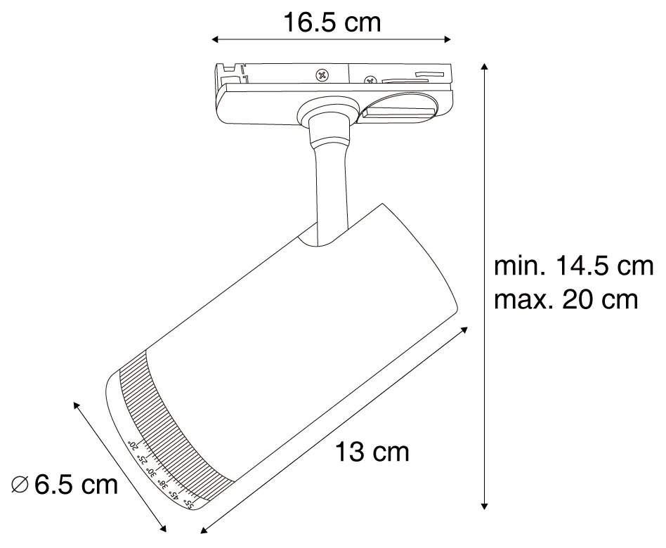 Faretto nero moderno per sistema a binario monofase con LED orientabile e inclinabile - Iconic Zoom