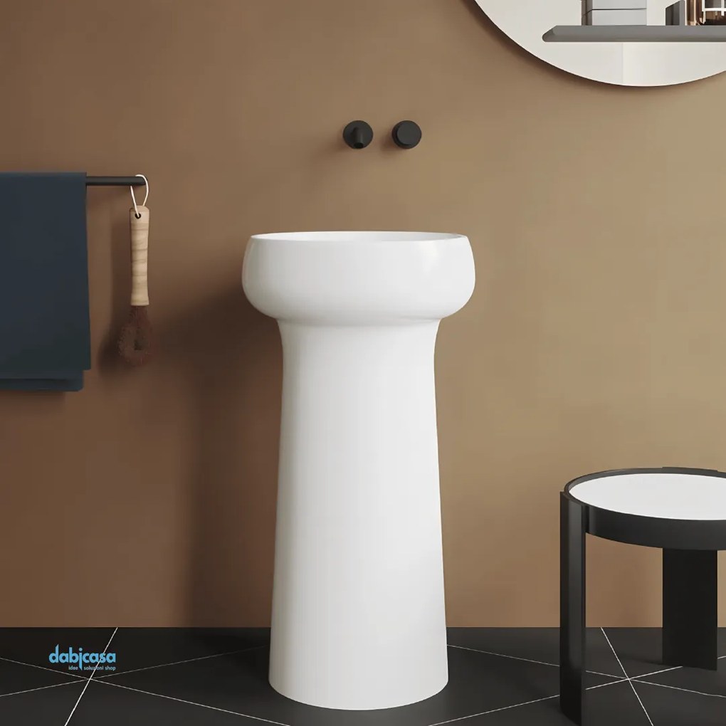 Azzurra Ceramica "Graal" Lavabo Freestanding Da Diam.40,5 Cm Con Scarico a Pavimento Finitura Bianco Lucido