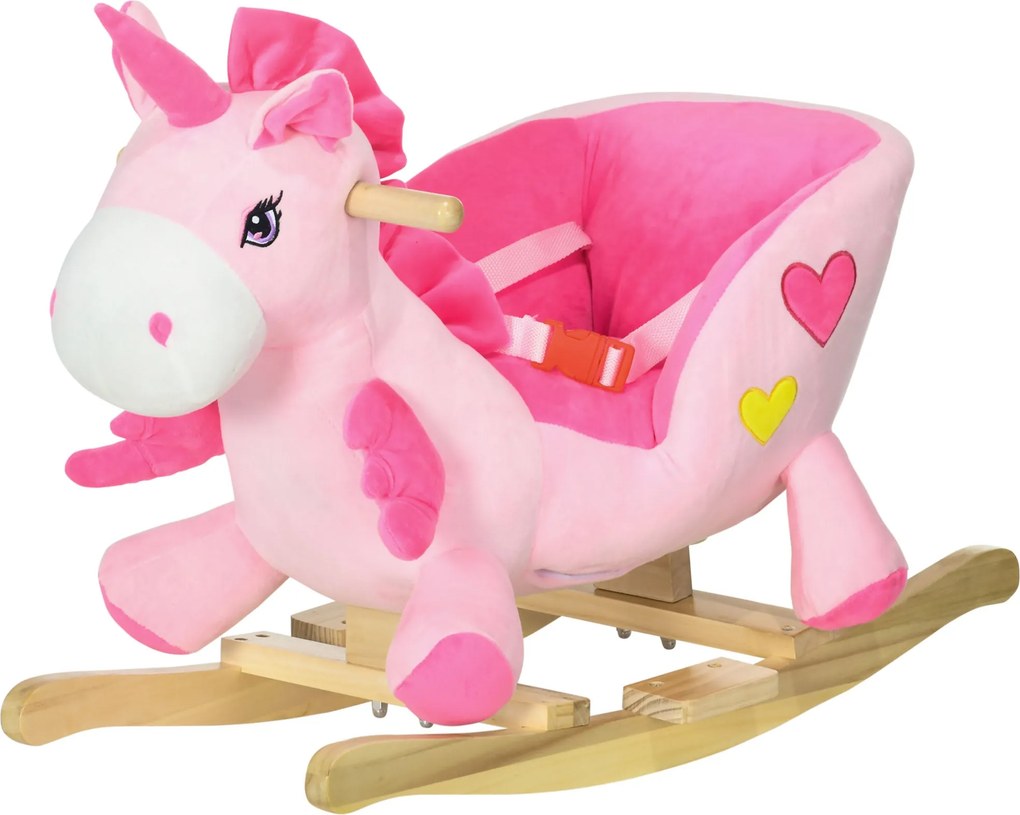 Unicorno a Dondolo Cavalcabile Peluche con 32 Canzoni 65x35x45 cm con Cintura di Sicurezza Rosa...