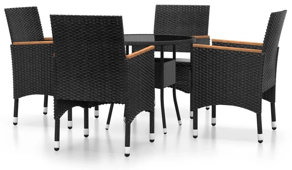 Set bistrot da giardino 5 pz polyrattan e vetro temperato nero