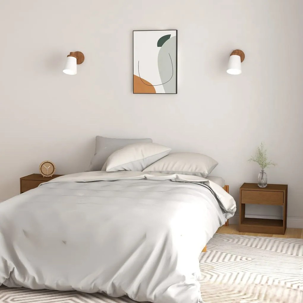 Comodini 2 Pz Ambra 40x31x40 Cm İn Legno Massello Di Pino /