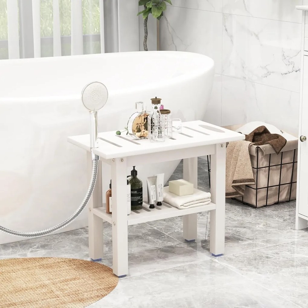 Costway Panca per doccia interna, Sgabello da bagno impermeabile in HDPE con supporto per doccia Bianco