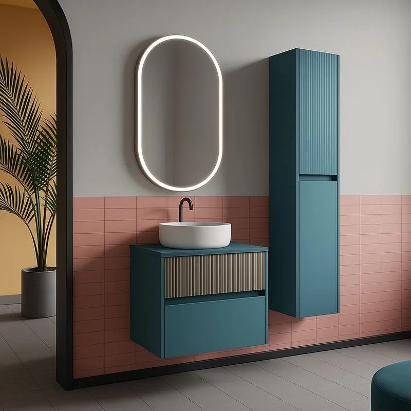 Mobile da bagno sospeso sotto lavabo Niwa 2 cassetti L 59.5 x H 50 x P 45.5 cm blu pacifico e grigio cannettato