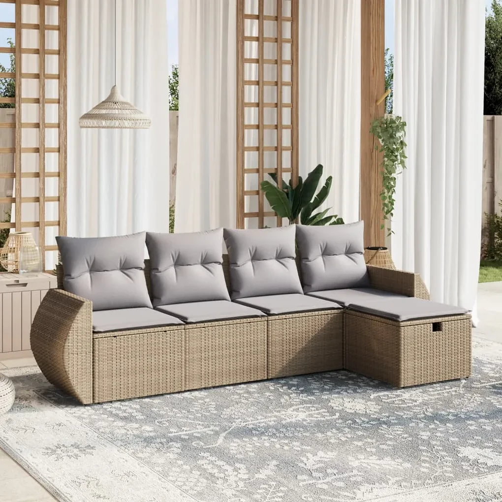 Set divano da giardino 5 pz con cuscini beige misto polyrattan