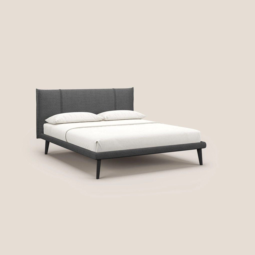 Klaus LETTO moderno con piedi in mogano e tessuto fiammato impermeabile T03 grigio