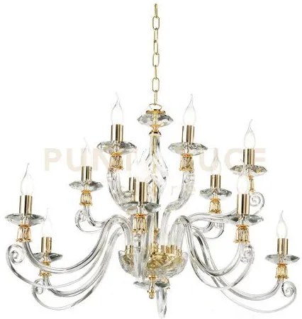 Lampadario 1306 12 luci trasparente e oro attacco e14 d.100cm