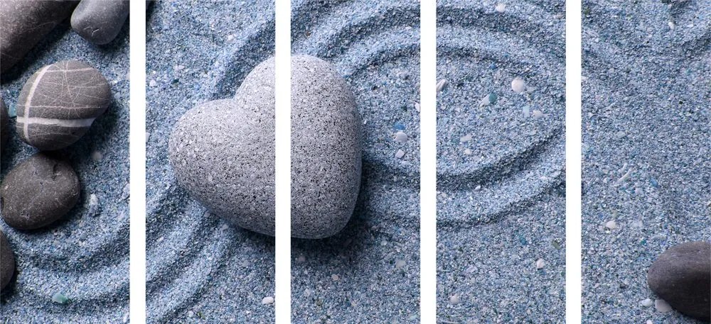 Quadri 5 pezzi – Cuore di pietra su sfondo sabbioso