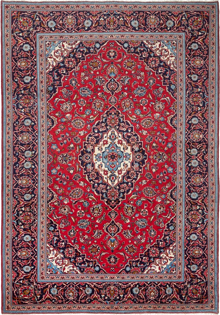 Kashan Tappeto 250 x 350 Rosso (Iran) Annodato A Mano