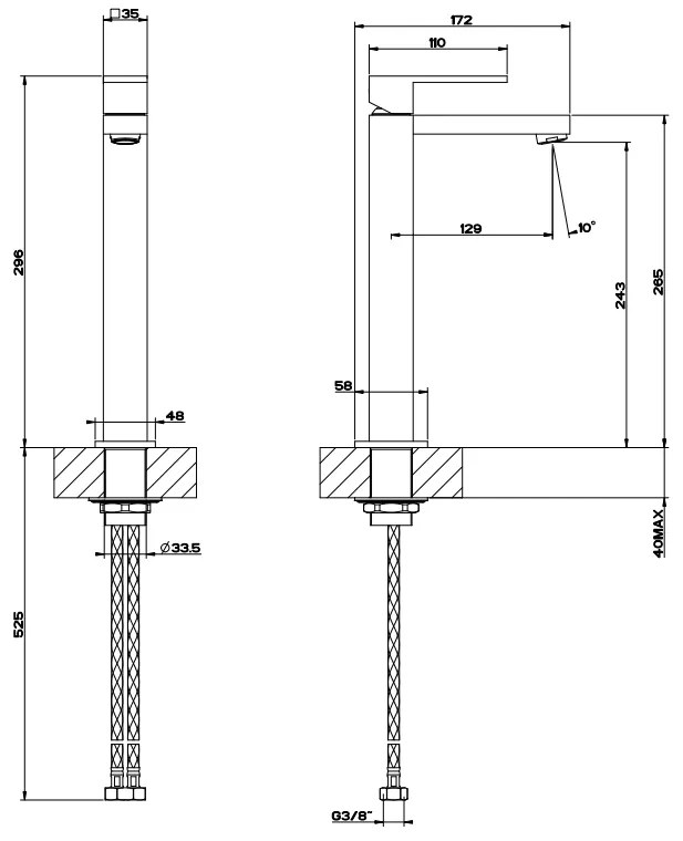 Miscelatore lavabo alto senza scarico cromo rettangolo 11922 gessi