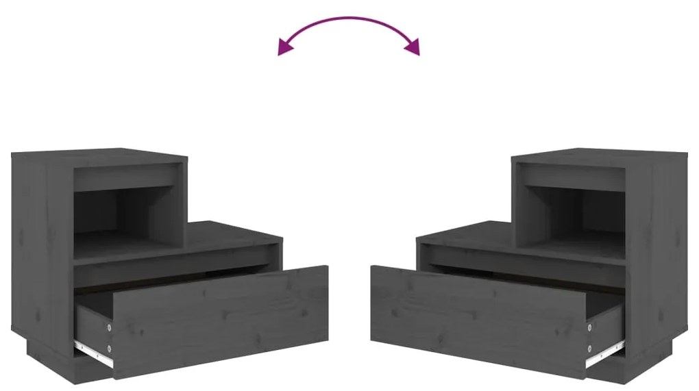 Comodini Grigi 2 pz 60x34x51 cm in Legno Massello di Pino
