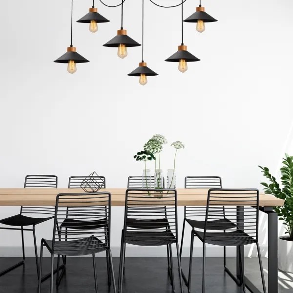 Lampadario a sospensione su cavo MANAVGAT 6xE27/40W/230V, design a ragno, nero/marrone