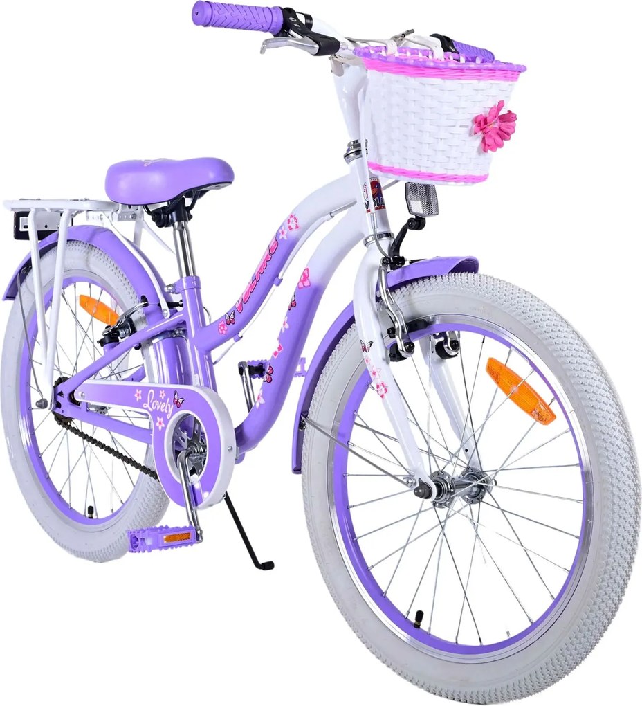 Bicicletta per Bambine 20" Freni Vbrake Cambio Shimano 7 Marce e Cavalletto con Cestino e Portapacchi Viola...