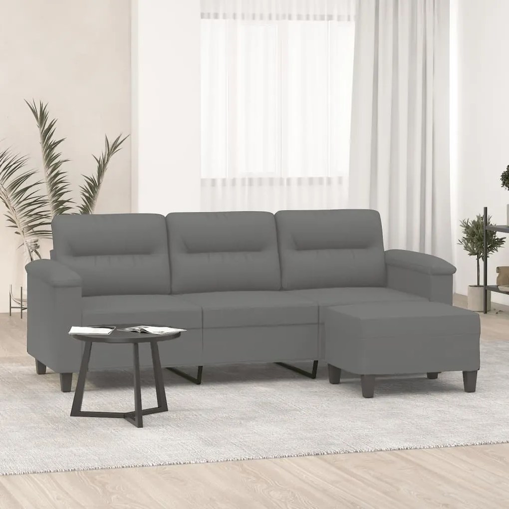Divano A 3 Posti Con Poggiapiedi Grigio Scuro 180 Cm Microfibra /