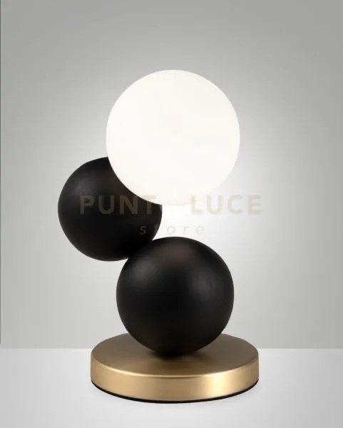 Micky lampada da tavolo nera 1 luce in metallo vetro legno attacco ...