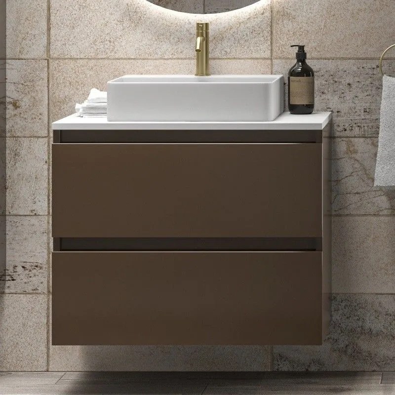 Kamalu - mobile bagno sospeso 80 cm con due cassetti e piano bianco solid surface tod-80ss