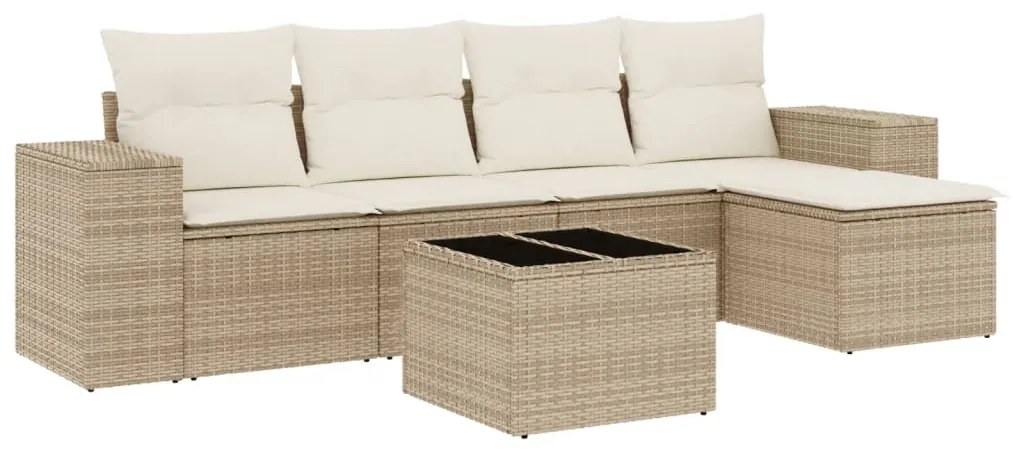 Set divano da giardino 6 pz con cuscini beige in polyrattan