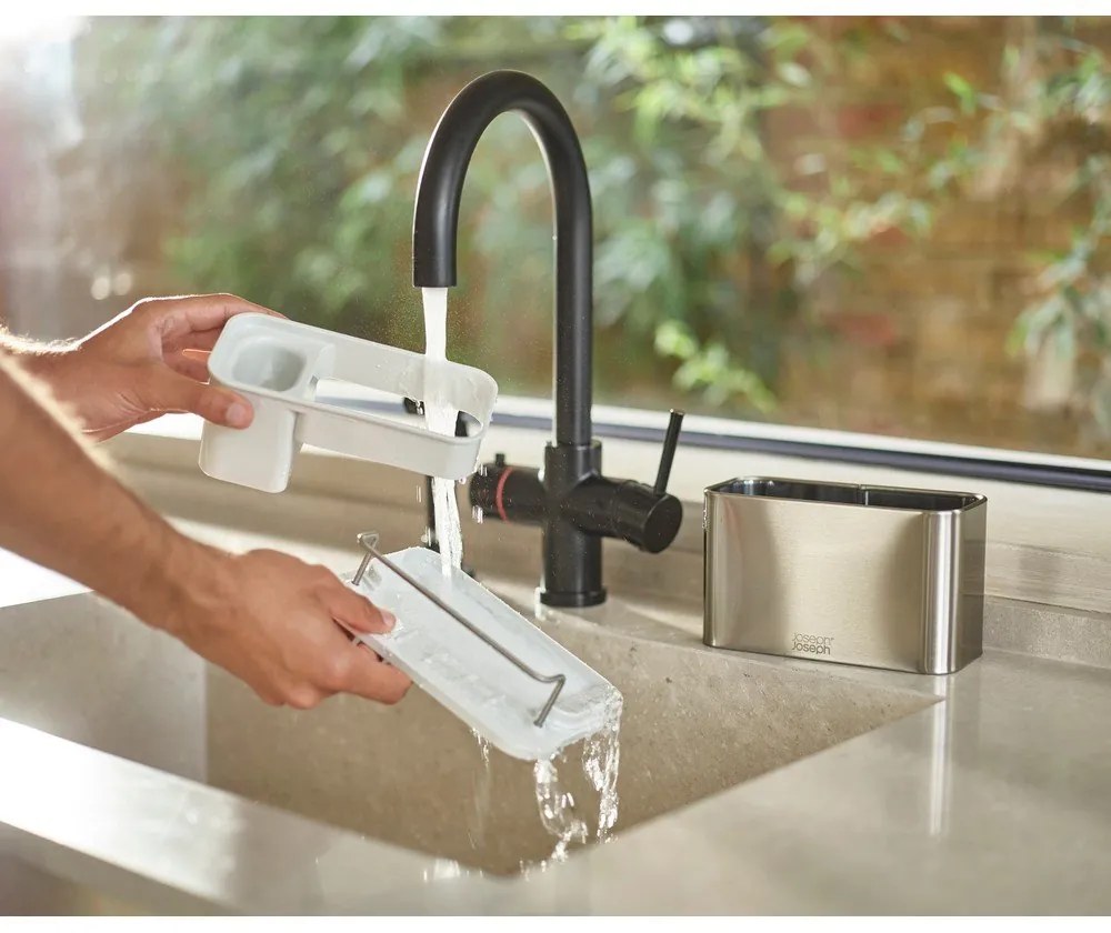 Set portaspugna e detersivo piatti in metallo argentato Surface - Joseph Joseph