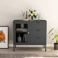 Credenza Antracite 75x35x70 cm in Acciaio e Vetro Temperato 336075