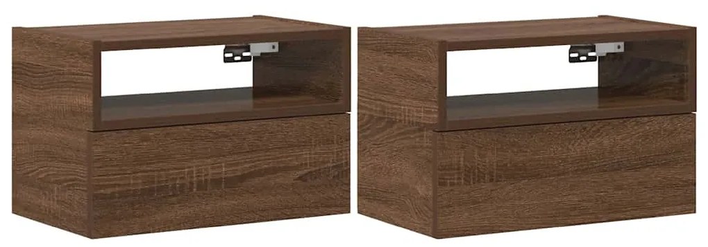 Comodini a muro 2 pz rovere marrone 45x26x28,5 cm