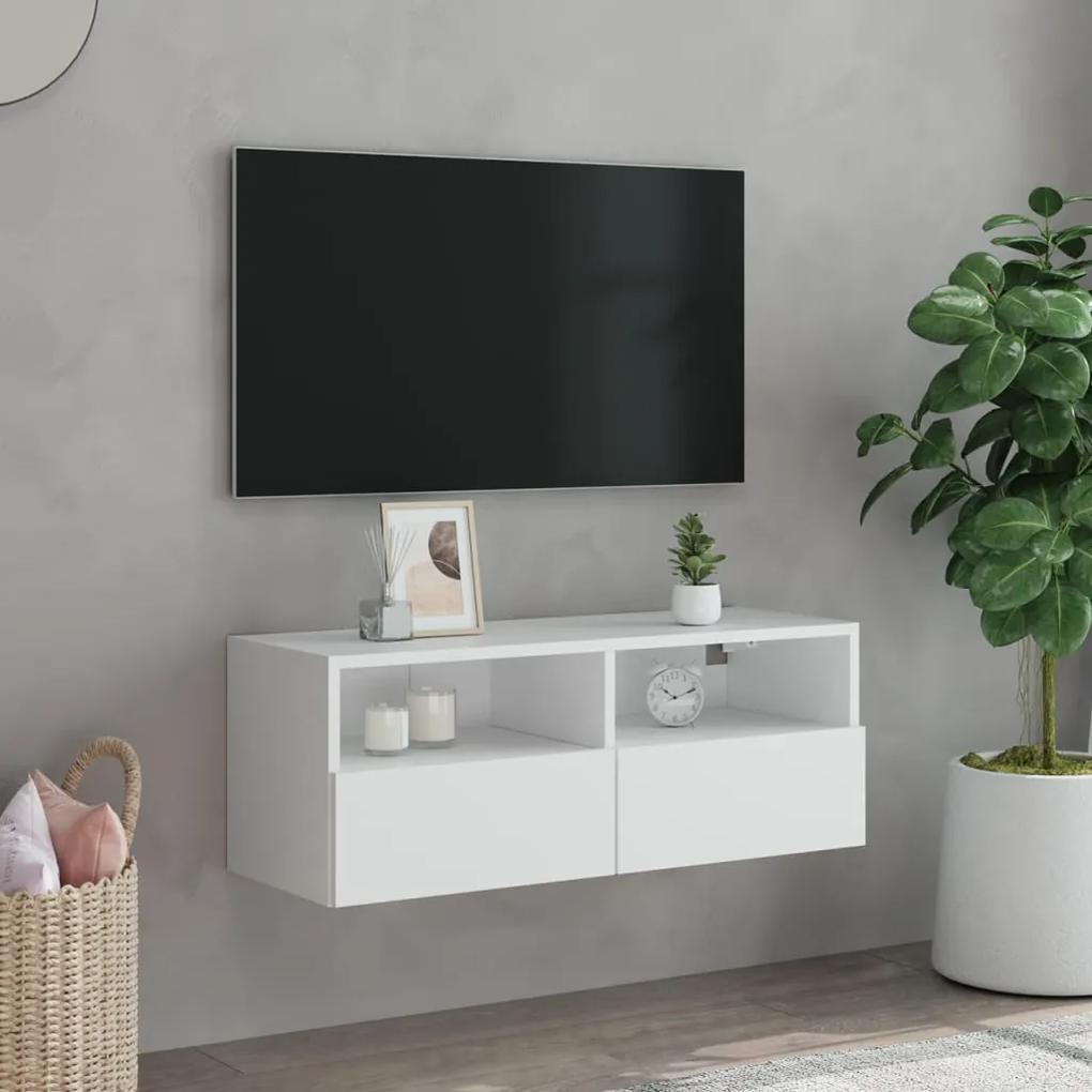 Mobile TV a Parete Bianco 80x30x30 cm in Legno Multistrato