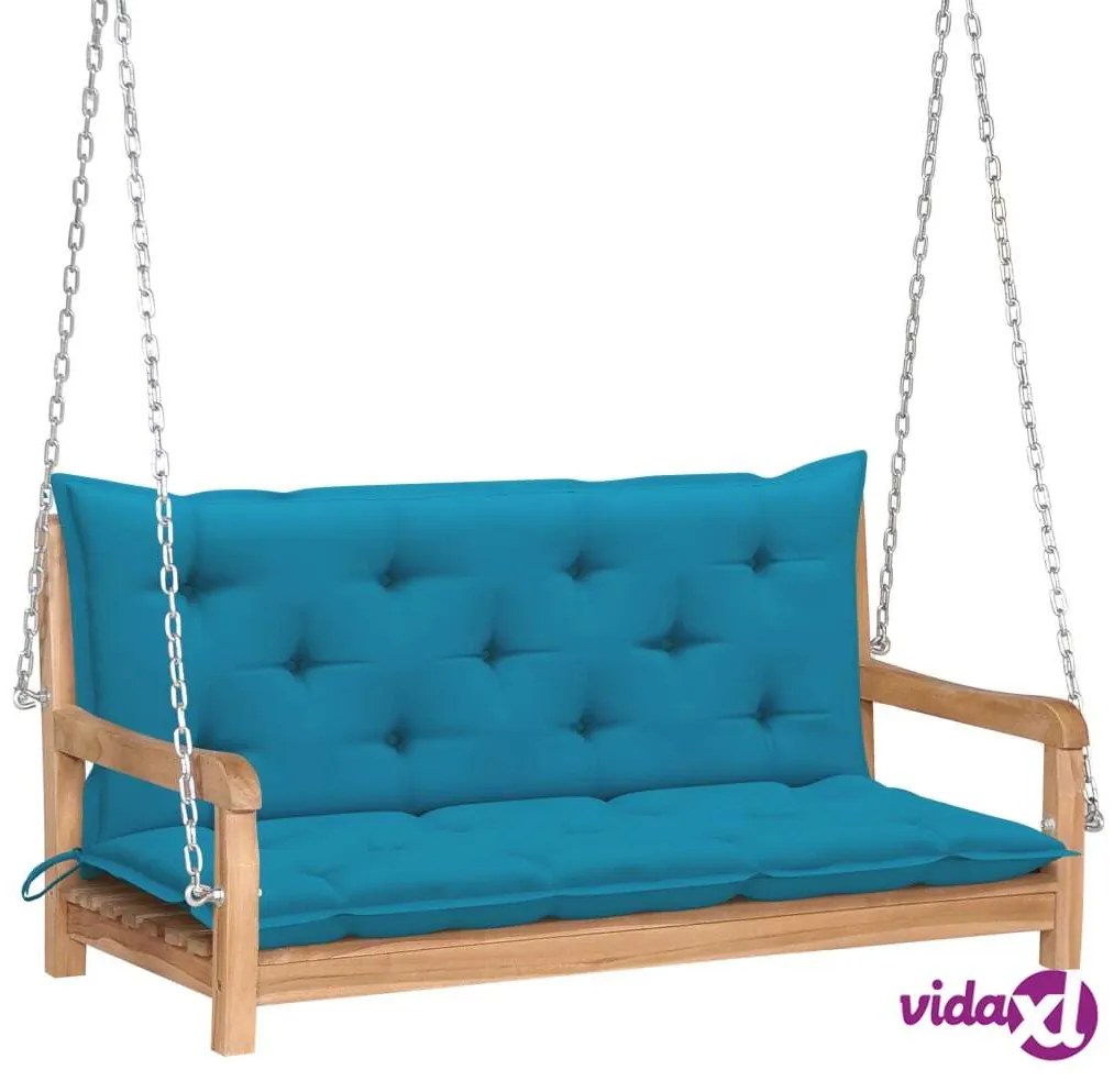 vidaXL Panca a Dondolo con Cuscino Azzurro 120 cm in Massello di Teak