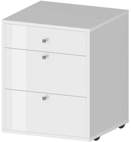 Cassettiera con Ruote DALIA – 47x45x61,2 cm, Bianco Lucido, 3 Cassetti