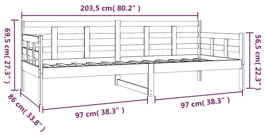 Dormeuse Grigia in Legno Massello di Pino 80x200 cm