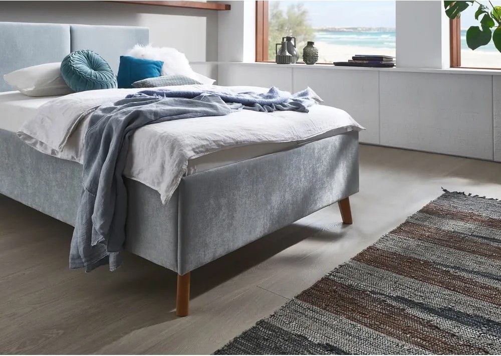 Letto matrimoniale imbottito azzurro con rete inclusa 140x200 cm Piano – Meise Möbel