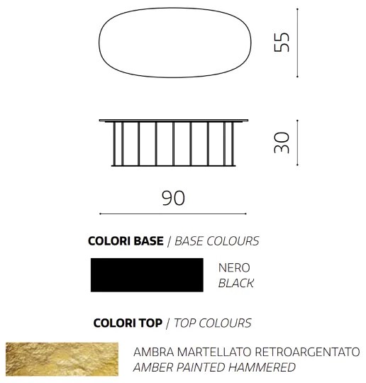 Tavolino D90 cm con base in metallo Nero e piano in vetro martellato Ambra MUTE