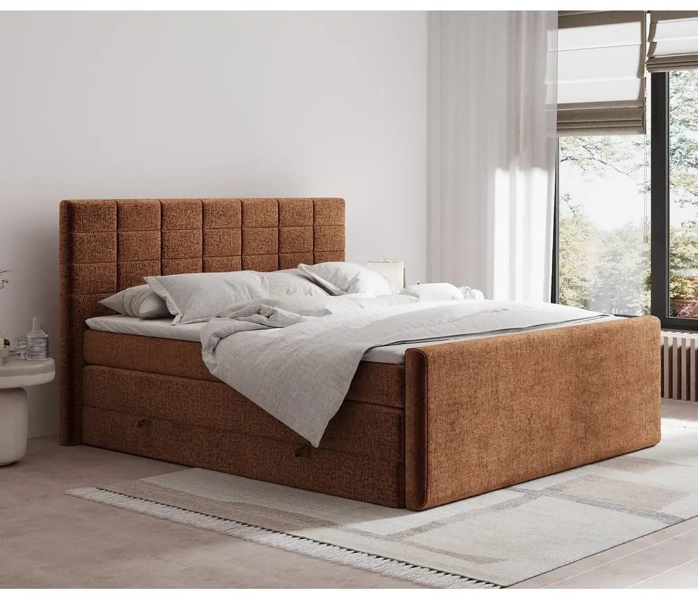 Letto boxspring arancione con contenitore 160x200 cm Ava – Maison de Rêve
