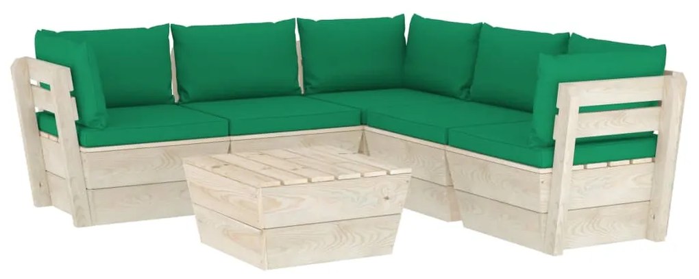 Set divani da giardino su pallet 6 pz con cuscini legno abete