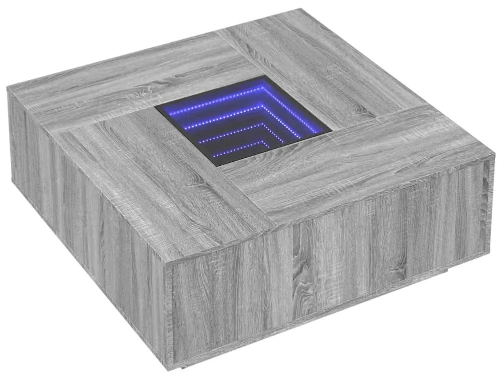 Tavolino da salotto con led infinity rovere sonoma 100x100x40cm