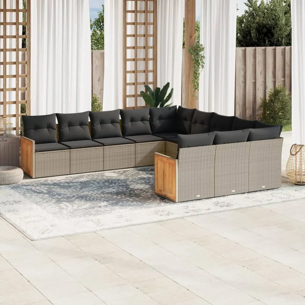 Set divani da giardino 11 pz con cuscini in polyrattan grigio