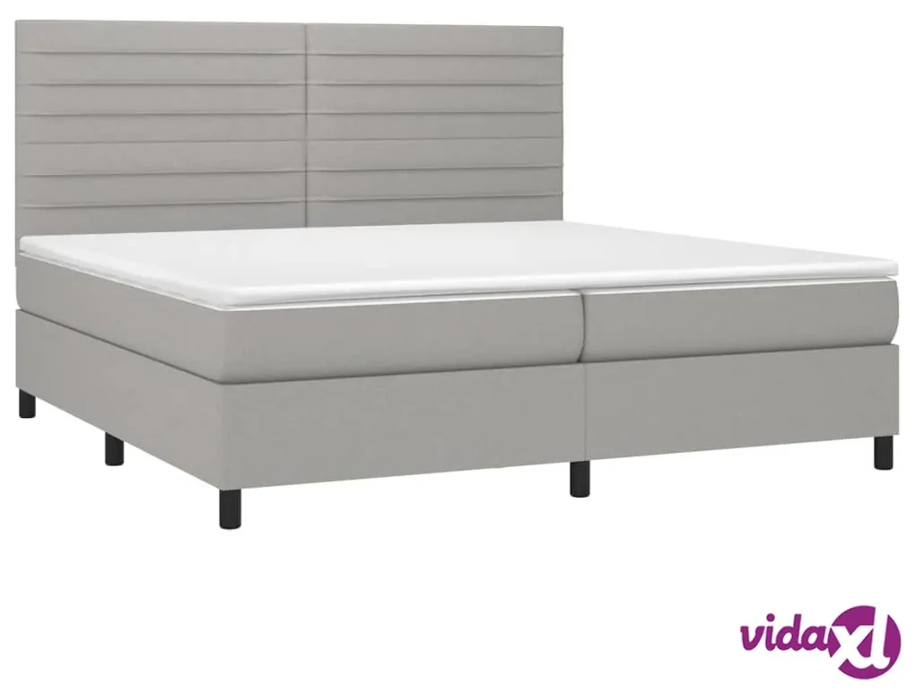 vidaXL Letto a Molle Materasso e LED Grigio Chiaro 200x200 cm Tessuto