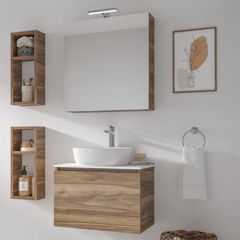 Kamalu - mobile bagno 60 cm con piano bianco solid surface sp-60c