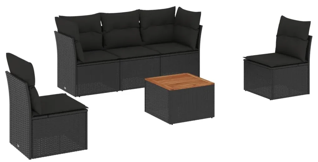 Set divano da giardino 6 pz con cuscini nero in polyrattan