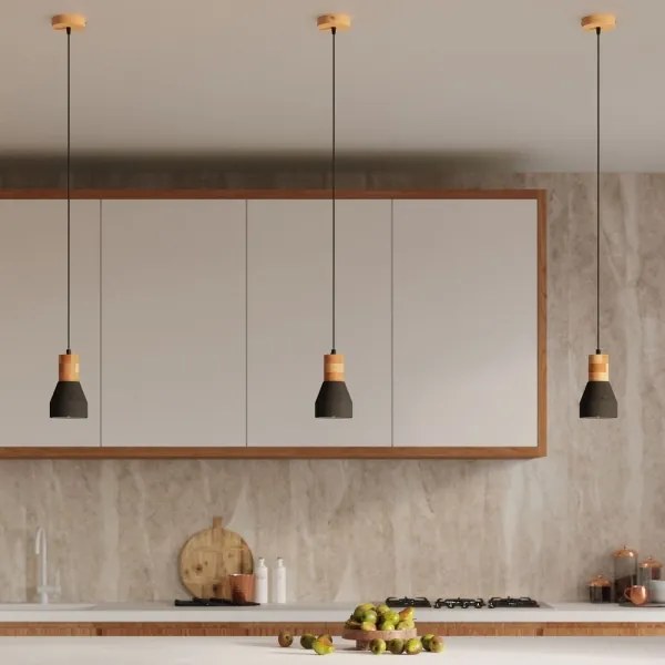 Sollux SL.0963 - Lampadario a sospensione con filo QUBIC 1xE27/60W/230V calcestruzzo/legno nero