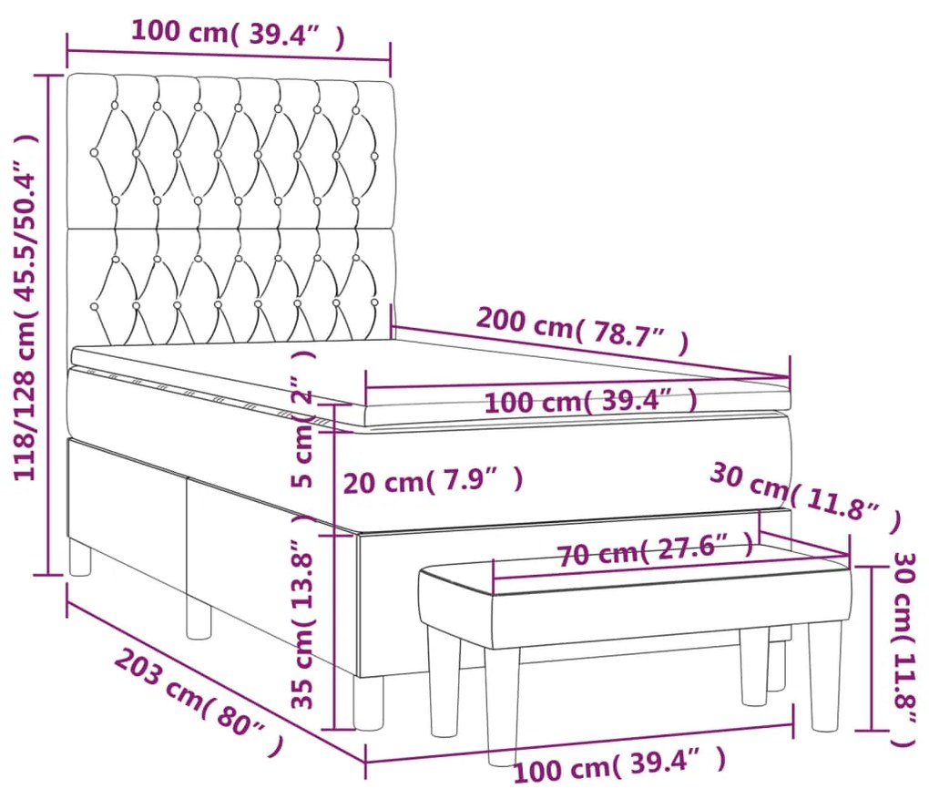 Giroletto a Molle con Materasso Rosa 100x200 cm in Velluto