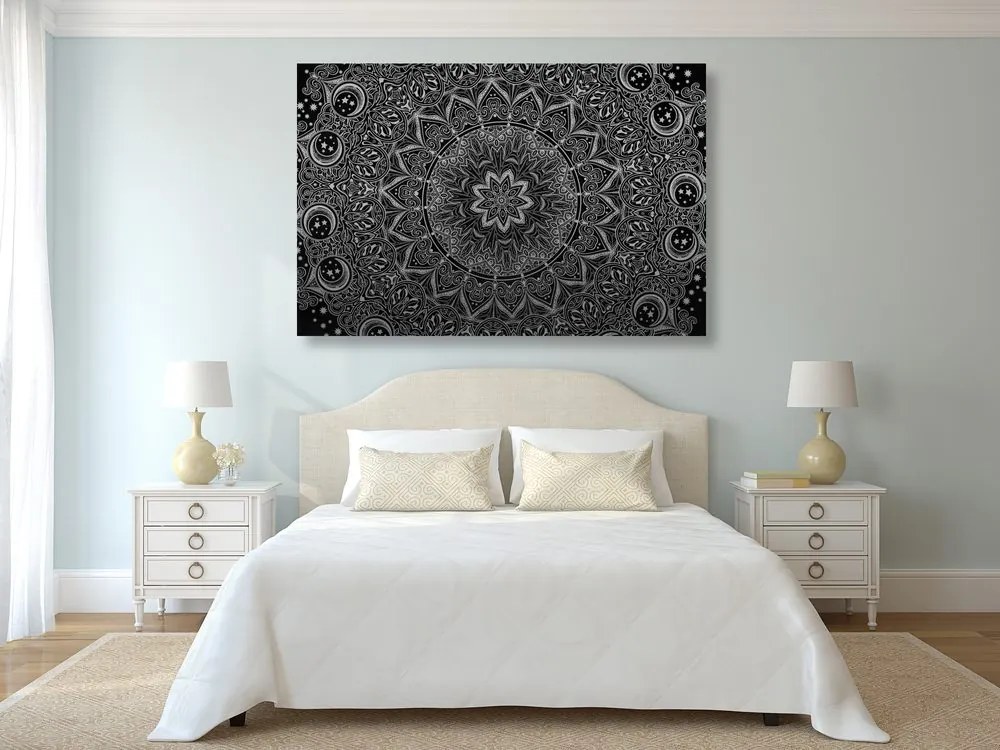 Stampa su tela – Mandala orientale in bianco e nero