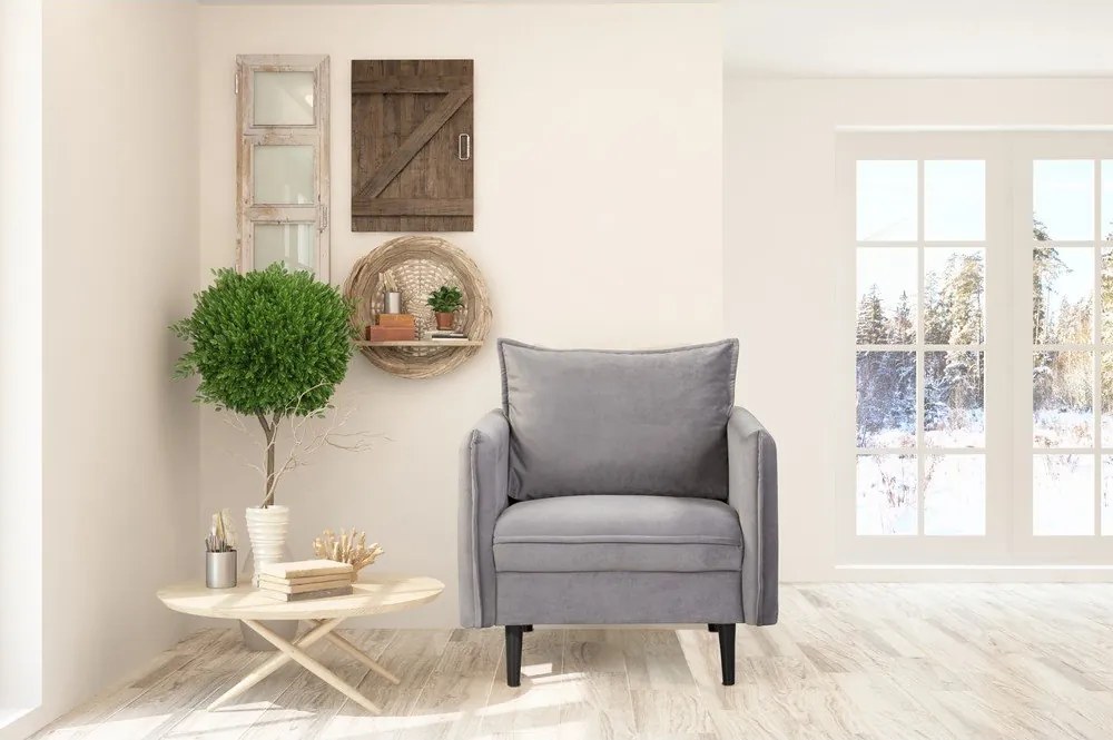 Poltrona grigia con rivestimento in velluto Juli – Ropez