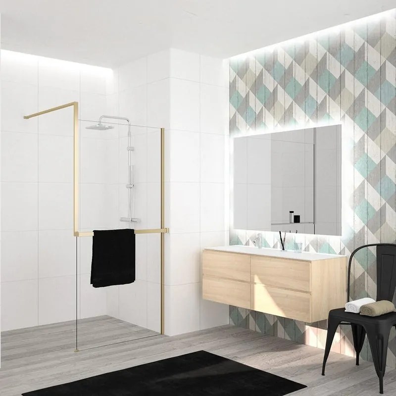 Box doccia walk-in Elidesign, vetro 8 mm, L 120 cm x H 200 cm, profilo dorato