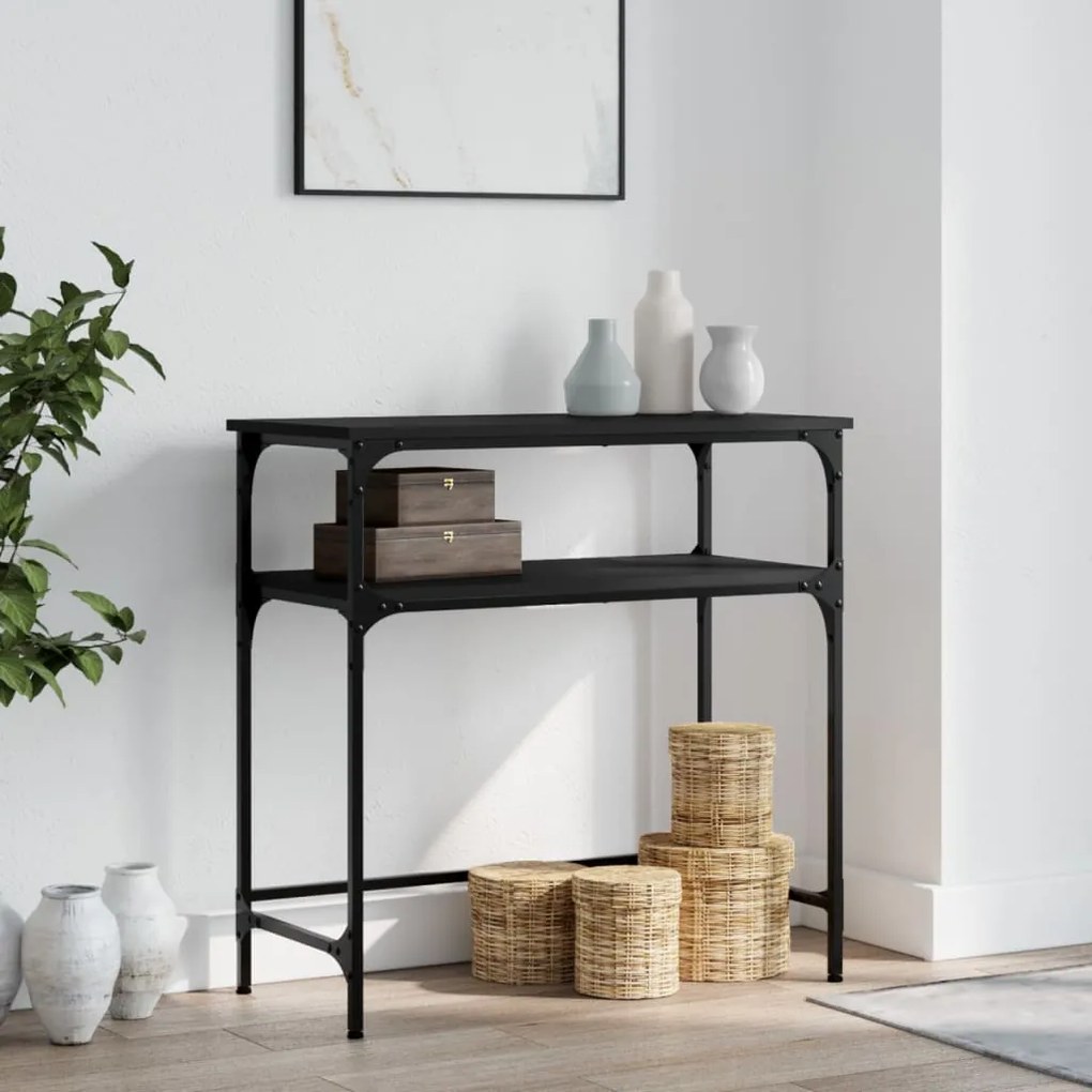 Tavolino Consolle Nero 75x35,5x75 Cm İn Legno Multistrato /