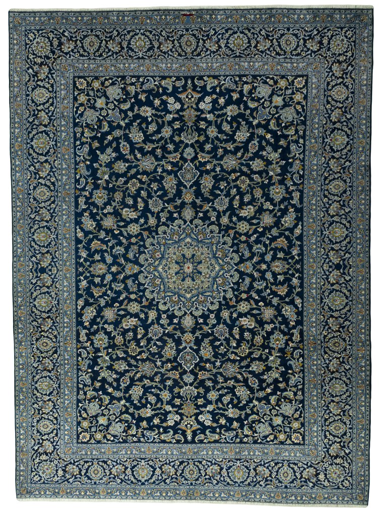 Kashan Tappeto 400x300 Blu (Iran) Annodato A Mano